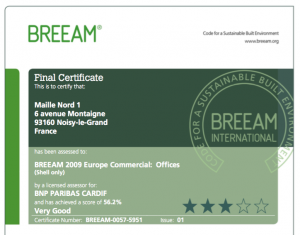 Certificat BREEAM VERY GOOD